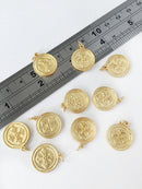 1 x Matte Gold Plated Coin Shaped Cross Charm, 16x18.5mm (0126)
