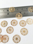 10 x Gold Plated Brass Filigree Flower Links, 13mm (0295)