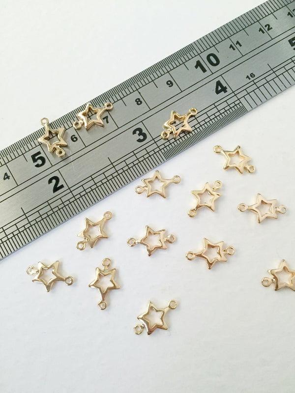 6 x 24K Gold Plated Earring Star Connectors, 12x8mm (0447)