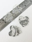 2 x Resin Monstera Leaf Pendants with Built-in Lace, 31x26mm