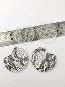 2 x Cut-out Round Resin Pendants with Built-in Lace Detail, 37x35mm