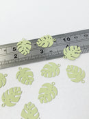 6 x Light Green Small Monstera Leaf Pendants, 20x15mm (0475)