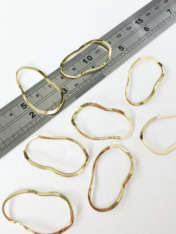 2 x 18K Gold Plated Irregular Oval Wavy Connectors, 39x23mm (0386)