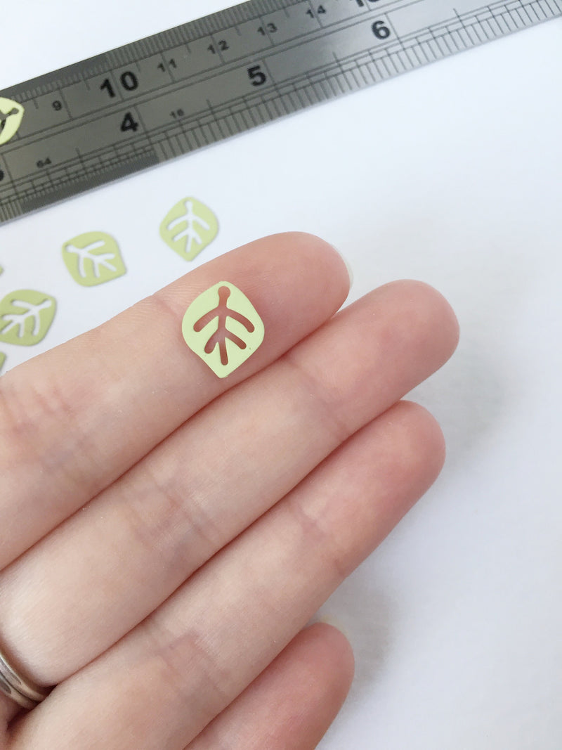 10 x Light Green Spray Painted Brass Leaf Pendants, 13x11mm