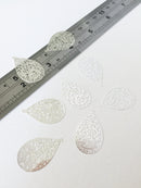 2 x Silver Plated Filigree Drop Pendants, 30x19mm (0466)