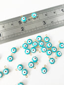 10 x Blue Enamelled Brass Evil Eye Charms, 6.5x9mm (0334)