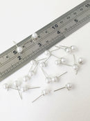 10 pairs x Rhodium Plated Pearl Earring Studs with Loops, 11mm (0814)