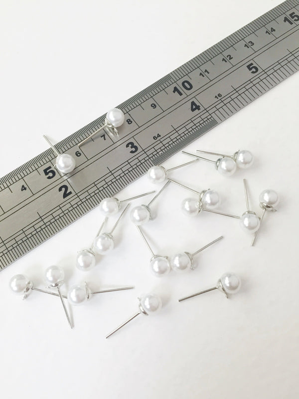 50 pairs x Rhodium Pearl Earring Studs Blanks with Loop (0814)