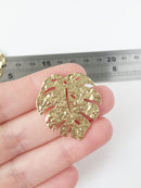 1 x 18K Gold Plated Textured Monstera Leaf Pendant, 33x29mm