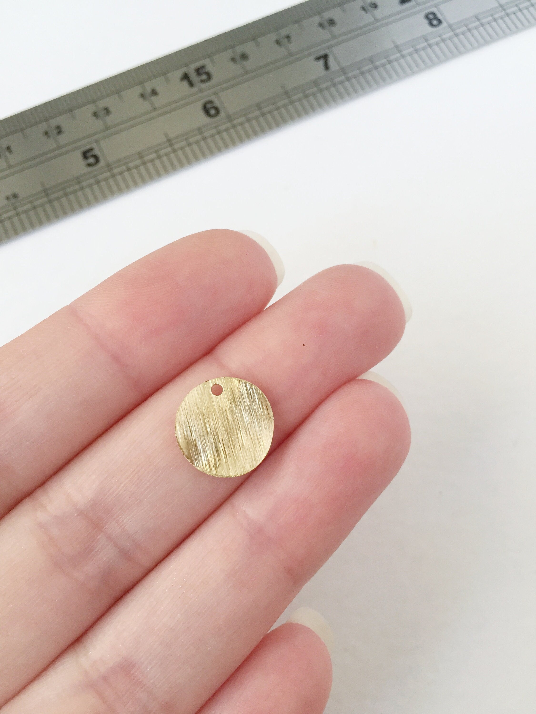 12 x Textured Raw Brass Geometric Curved Round Charms, 12.5mm (0736)