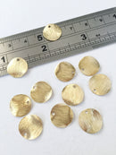 12 x Textured Raw Brass Geometric Curved Round Charms, 12.5mm (0736)