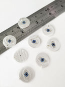1 x Matte Silver Plated Evil Eye Charm with Cubic Zirconia, 16mm (0246)