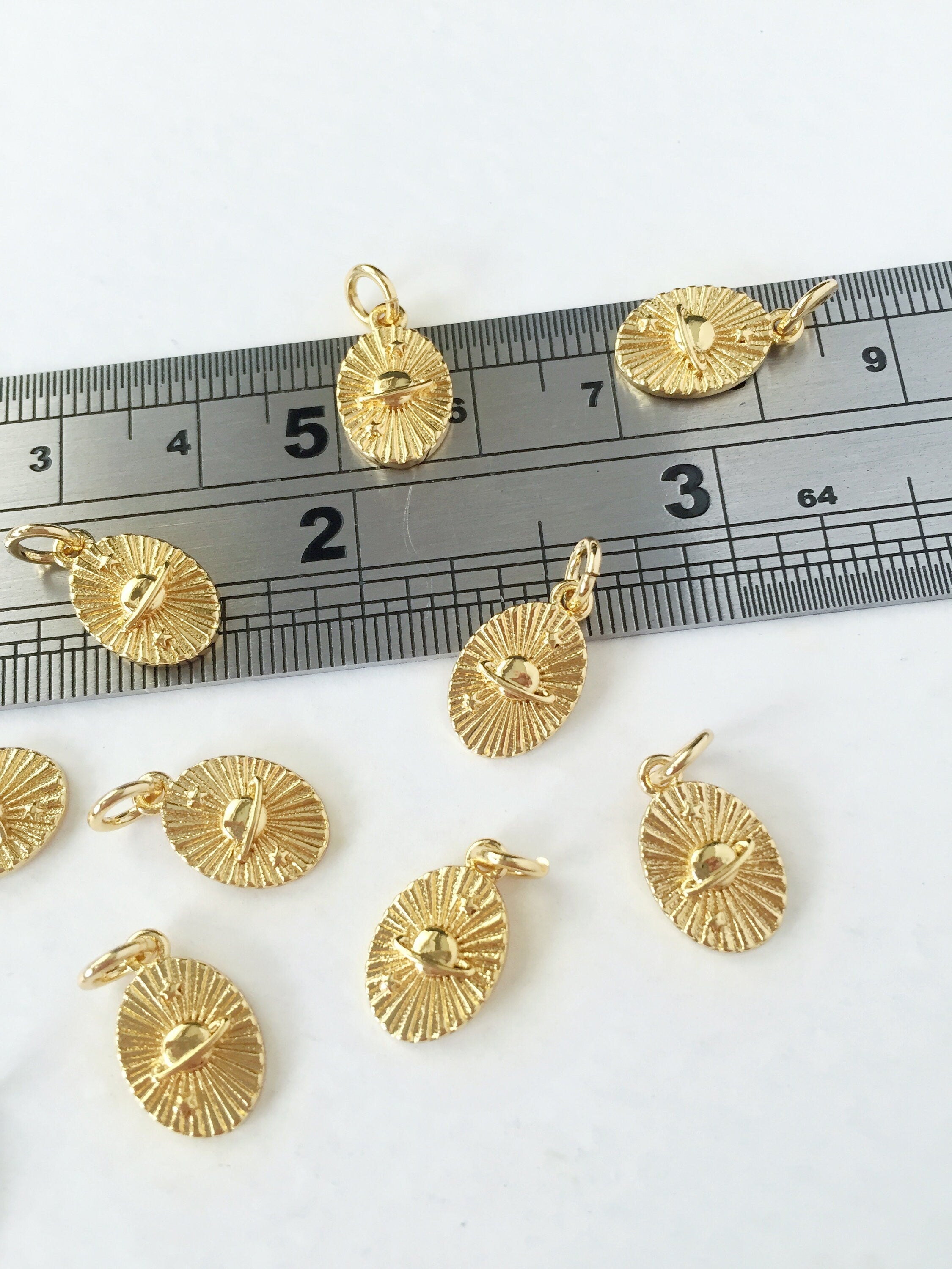 1 x 18K Gold Plated Oval Saturn Charm, 13.5x8mm