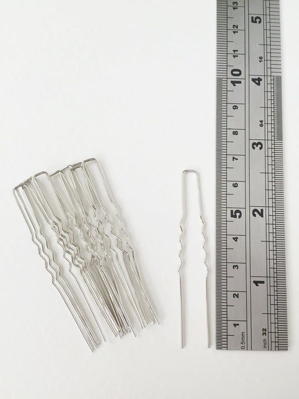 10 x Rhodium Bobby Pins Dull Silver Hair Pins DIY, 64mm Long (0715)