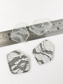 2 x Polygonal Resin Pendants with Built-in Lace Detail, 38x29mm