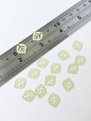 10 x Light Green Spray Painted Brass Leaf Pendants, 13x11mm