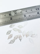 10 x Tiny Silver Plated Filigree Leaf Pendants, 11.5x5.5mm (0467)