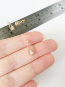 2 x 24K Gold Plated Cubic Zirconia Drop Charms, 18x6mm (0147)