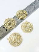 1 x Raw Brass Honeycomb with Bees Pendant, 34x31mm (0731)