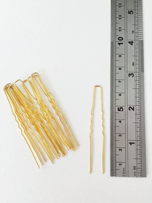 10 x Gold Hair Bobby Pins, 64mm Long (0714)