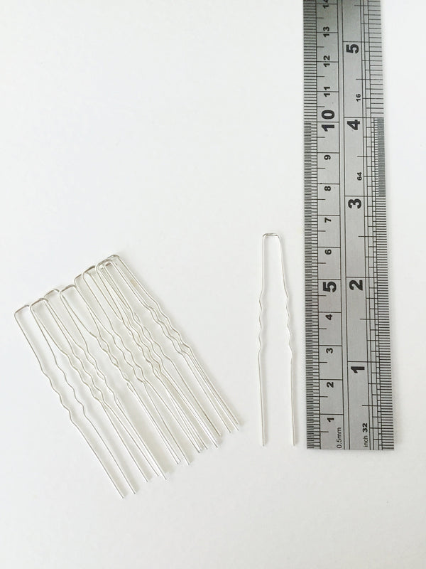10 x Bright Silver Hair Pins, DIY Hair Pins 64mm Long (0716)