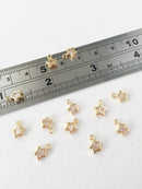 2 x 18K Gold Plated Tiny Star Charms with Cubic Zirconia, 8x6mm (0325)