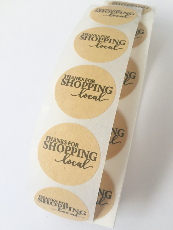 100 x Thank You for Shopping Local Stickers, 2.5cm Round Stickers