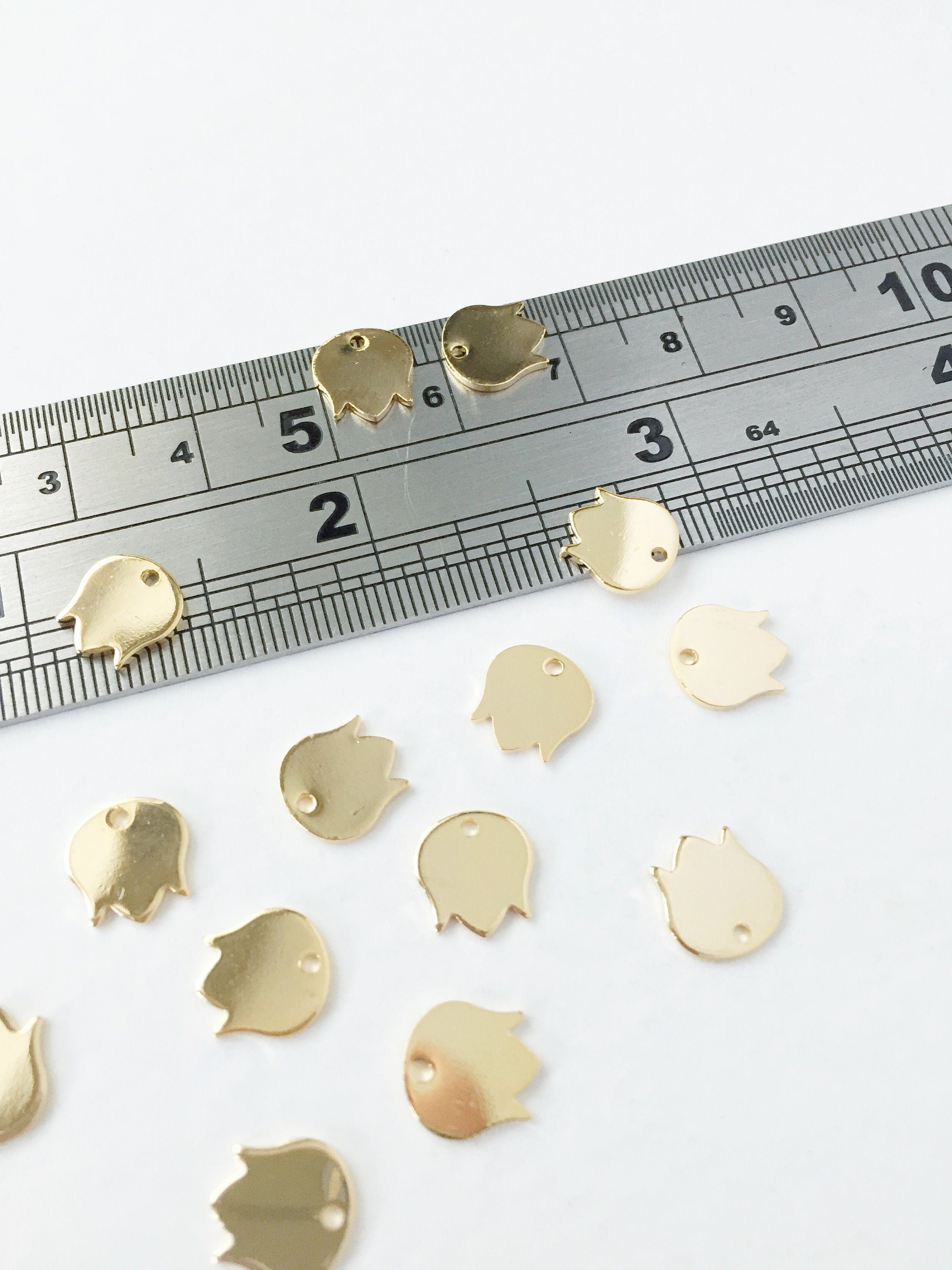 6 x 18K Real Gold Plated Brass Flower Bud Charms, 9x8mm (0155)