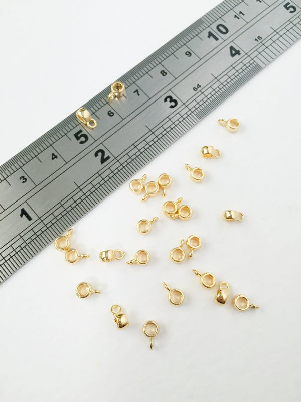 10 x Tiny 18K Gold Plated Bail Beads, Gold Plated Brass Charm Hanger Beads, Gold Charm Carrier Beads, Donut Bail Beads (0212)