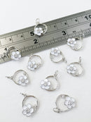 1 x Platinum Plated Hoop Enamel Flower Charm, 14.5x11mm (0010)