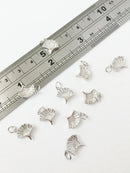 1 x Platinum Plated Ginkgo Leaf Charm with Cubic Zirconia, 11x10.5mm