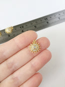 1 x 18K Gold Plated Sun Charms with Cubic Zirconia, 16x14mm