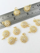 1 x 18K Gold Plated Sun Charms with Cubic Zirconia, 16x14mm