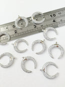 1 x Platinum Plated Crescent Moon Pendant with Cubic Zirconia, 19x18mm