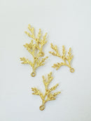 4 x Gold Metal Thuja Branch Pendants, 36x26mm (E6)