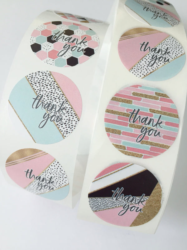 100 x Thank You Stickers, 2.5cm Round Abstract Design Stickers