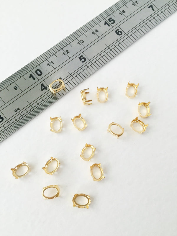 12 x Gold Tone Brass Setting for Oval Cut Stones, 6x8mm (3439)