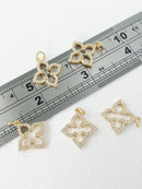 1 x 18K Gold Plated Quatrefoil Pendant with Cubic Zirconia, 18.5x16.5mm