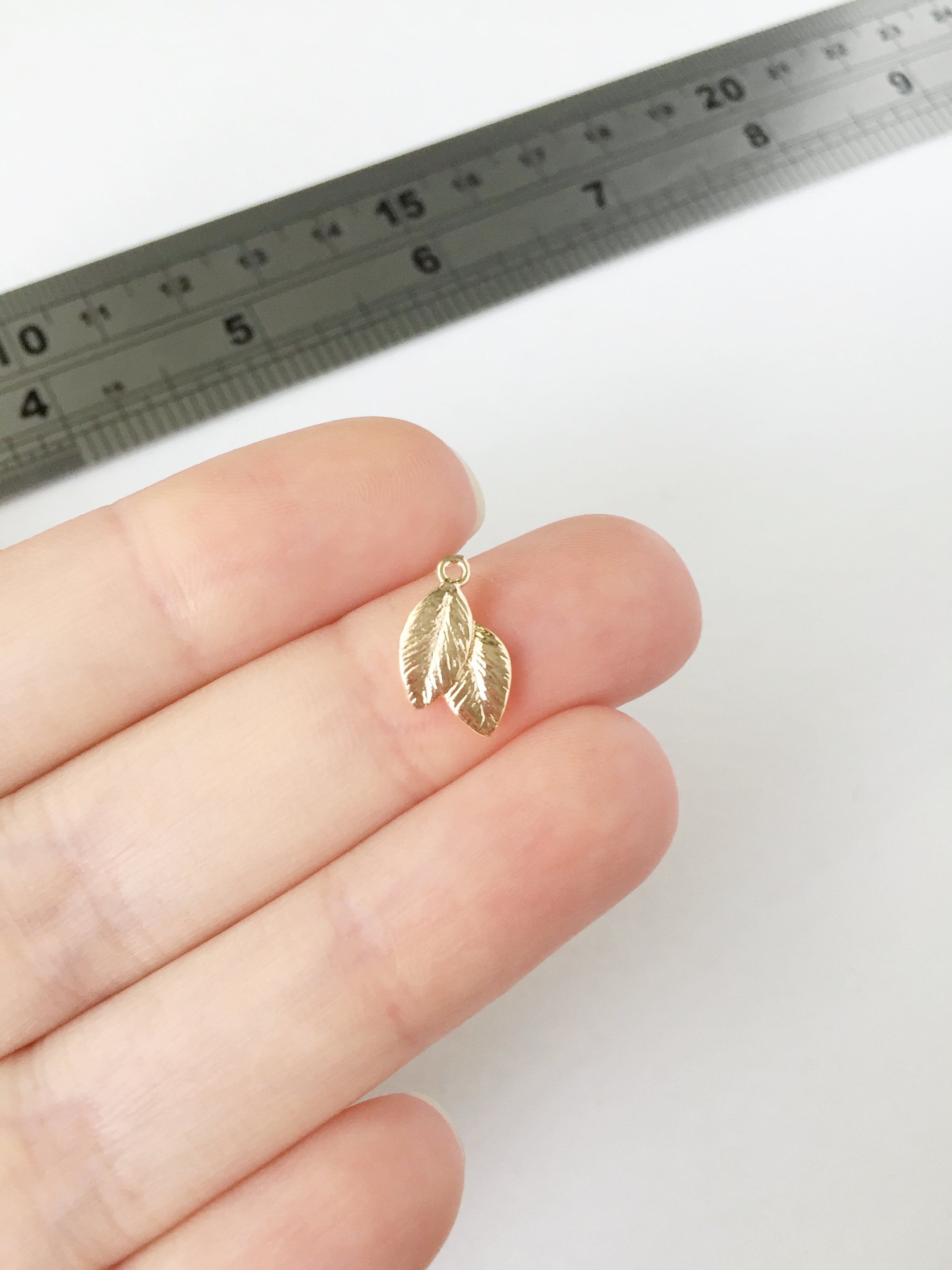 10 x 18K Gold Plated Double Leaf Charms, 13x8mm (0215)