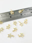 2 x 18K Gold Plated Small Star Charms with Cubic Zirconia, 11x9mm (0225)