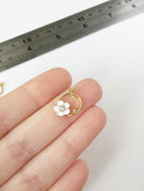 1 x 18K Gold Plated Hoop Enamel Flower Charm with Cubic Zirconia, 14.5x11mm (0010G)