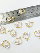 1 x 18K Gold Plated Hoop Enamel Flower Charm with Cubic Zirconia, 14.5x11mm (0010G)