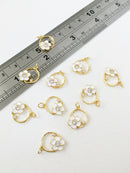 1 x 18K Gold Plated Hoop Enamel Flower Charm with Cubic Zirconia, 14.5x11mm (0010G)