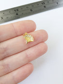 1 x 18K Gold Plated Ginkgo Leaf Charms with Cubic Zirconia, 11x10.5mm