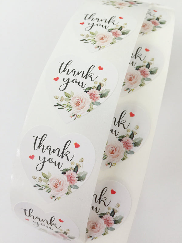 100 x Thank You Heart Stickers, 2.5cm