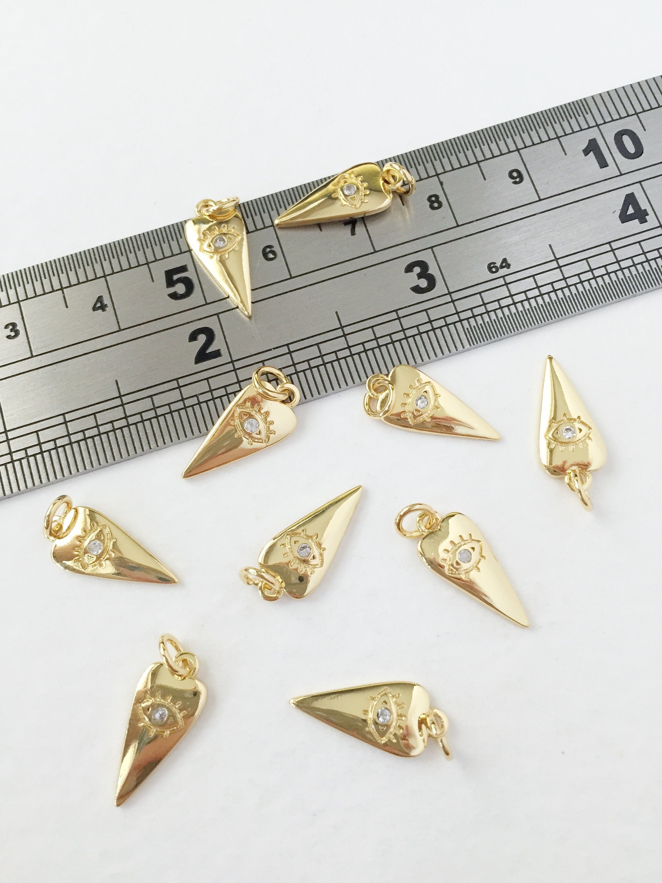 1 x 18K Gold Plated Heart Shaped Evil Eye Charm with Cubic Zirconia, 16x7mm (0273)