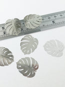 2 x Platinum Plated Large Monstera Leaf Pendants, 30x25mm (0158)