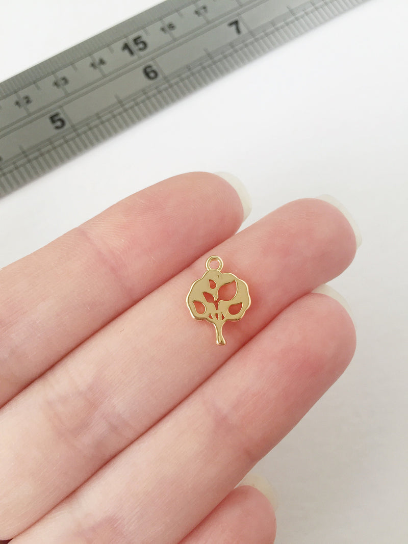2 x 18K Gold Plated Tree Charms, 14x10mm Tree Pendants