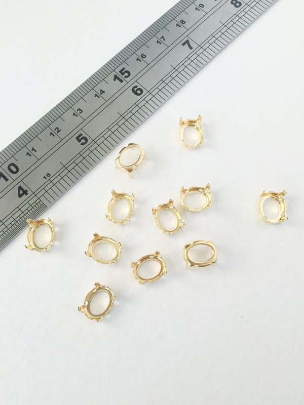 12 x Gold Tone Brass Setting for Oval Cut Stones, 8x10mm (3441)