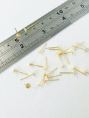 20 pairs x 4mm Gold Plated Flat Pad Earring Studs, Earring Blanks (0401)